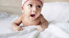 Babies can have excess saliva when they are teething.