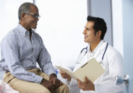 The doctor explains the result to the patient.